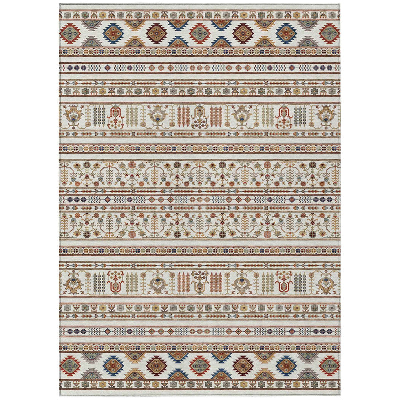 9' X 12' Ivory Blue And Copper Tribal Washable Indoor Outdoor Area Rug