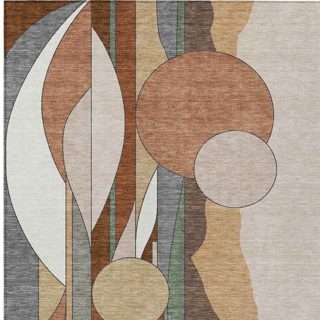 10' X 14' Copper And Ivory Geometric Washable Indoor Outdoor Area Rug