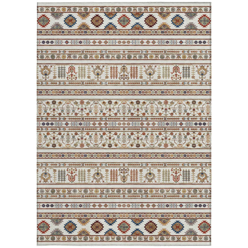 9' X 12' Ivory Blue And Copper Tribal Washable Indoor Outdoor Area Rug