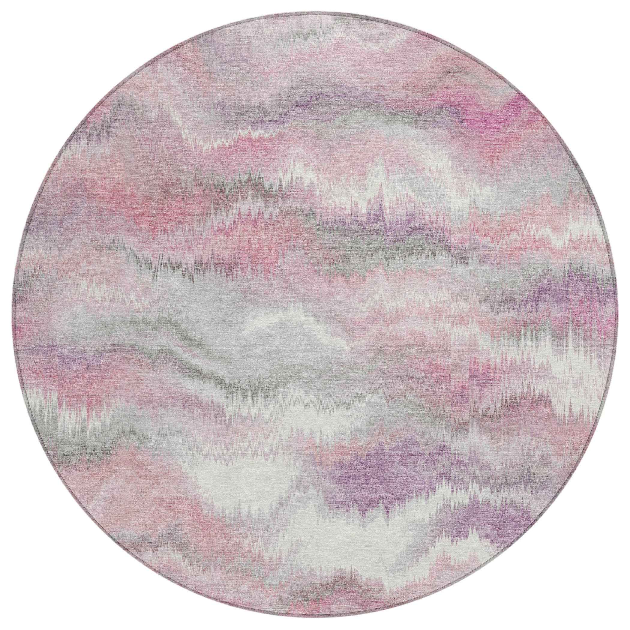 8' Blush And Ivory Round Abstract Washable Indoor Outdoor Area Rug