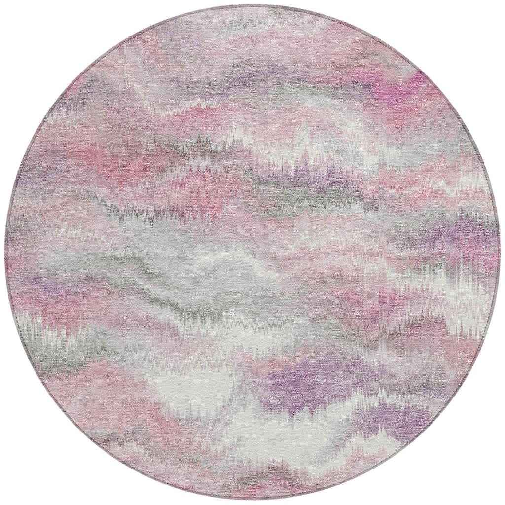 8' Blush And Ivory Round Abstract Washable Indoor Outdoor Area Rug