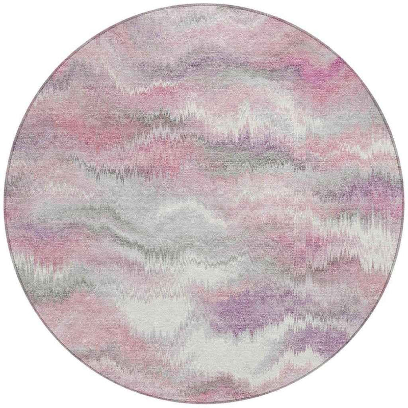 8' Blush And Ivory Round Abstract Washable Indoor Outdoor Area Rug
