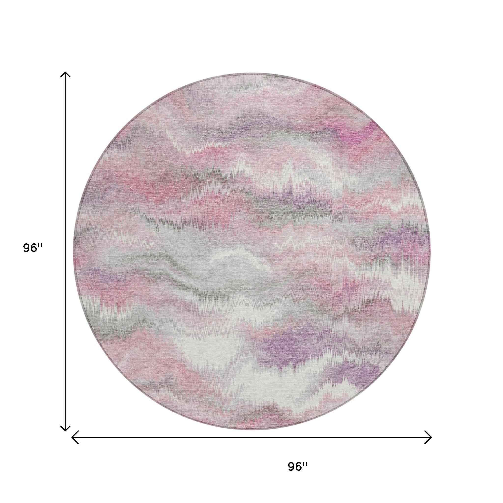 8' Blush And Ivory Round Abstract Washable Indoor Outdoor Area Rug