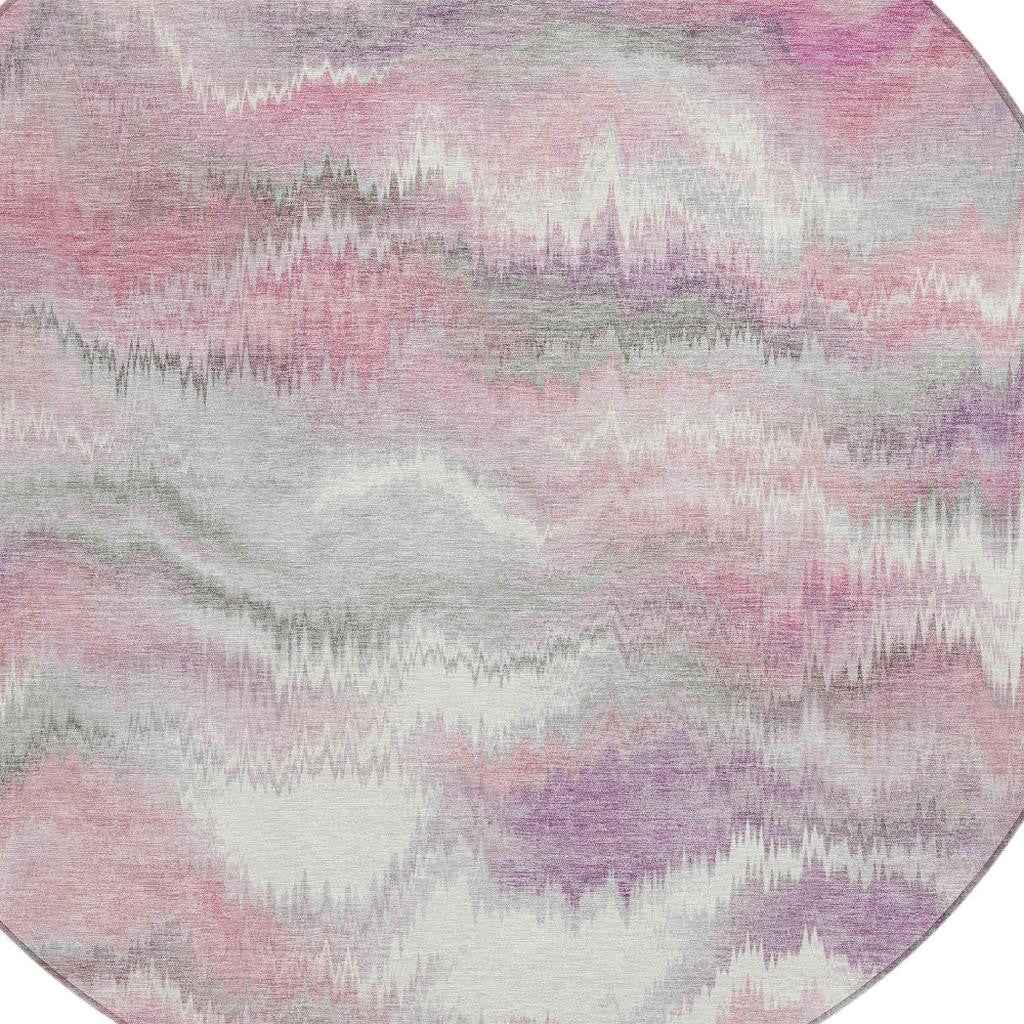 8' Blush And Ivory Round Abstract Washable Indoor Outdoor Area Rug