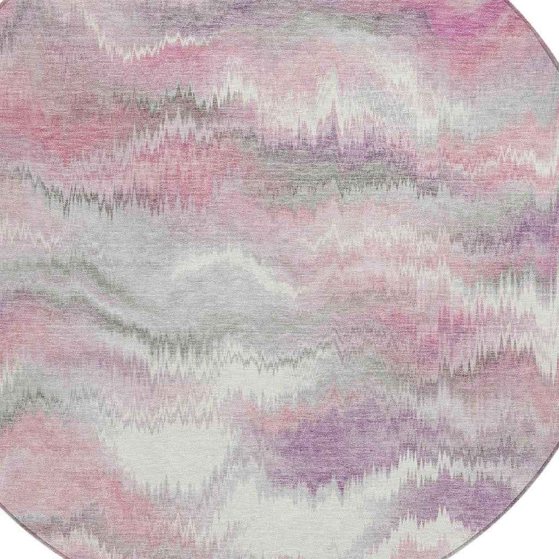 8' Blush And Ivory Round Abstract Washable Indoor Outdoor Area Rug