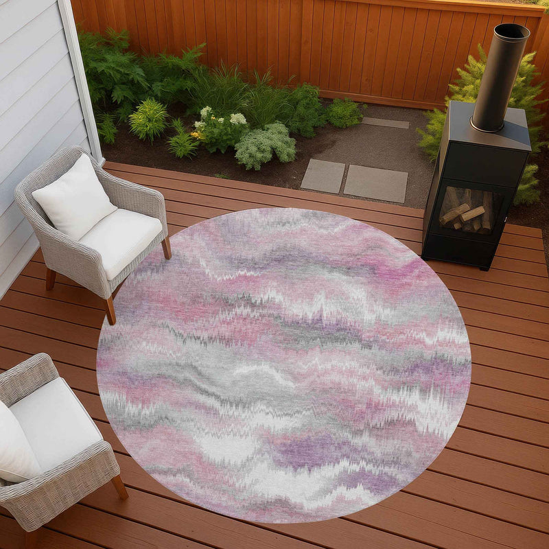 8' Blush And Ivory Round Abstract Washable Indoor Outdoor Area Rug