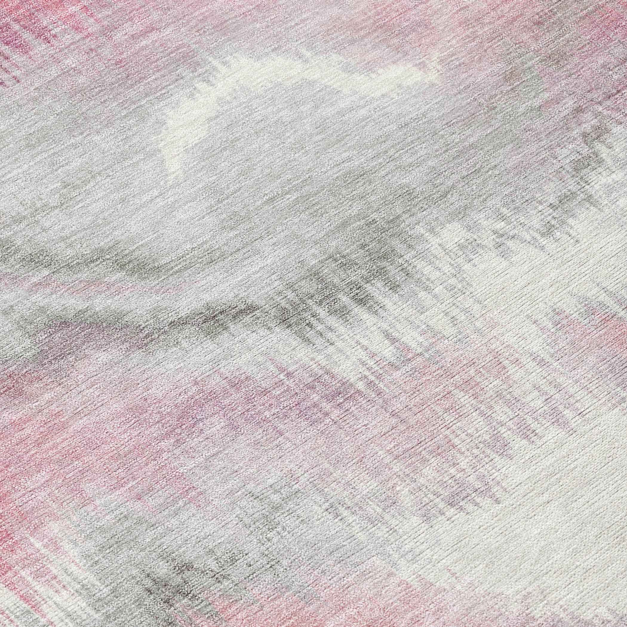 8' Blush And Ivory Round Abstract Washable Indoor Outdoor Area Rug