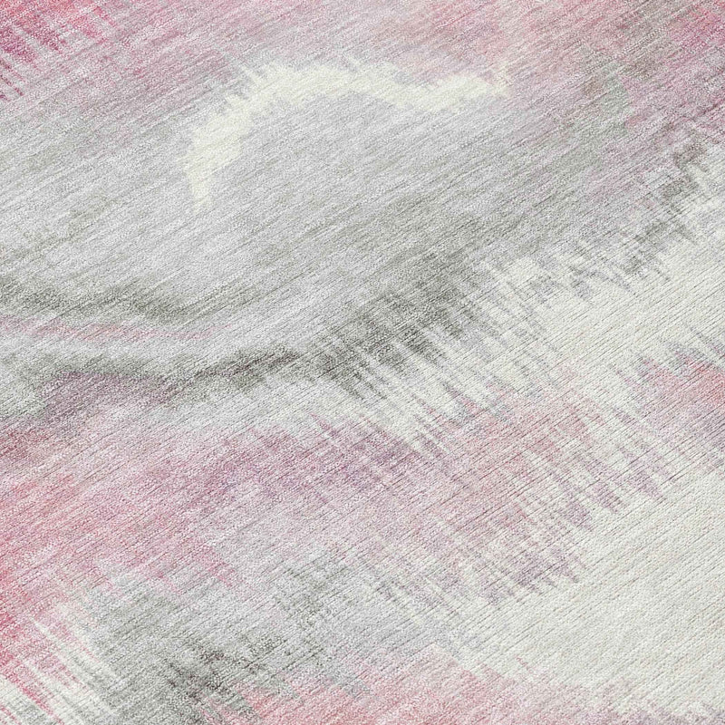8' Blush And Ivory Round Abstract Washable Indoor Outdoor Area Rug