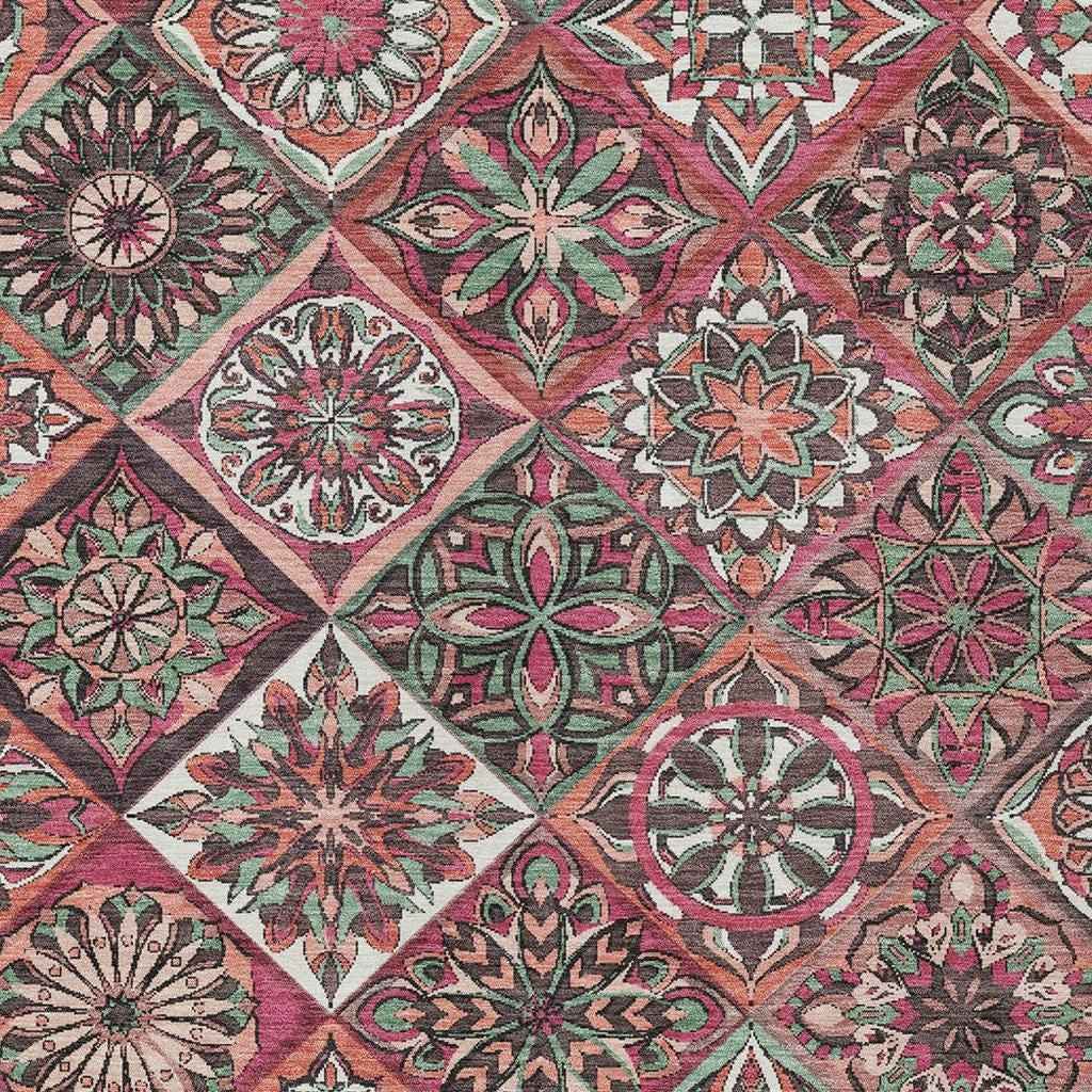 3' X 5' Blush And Green Patchwork Washable Indoor Outdoor Area Rug