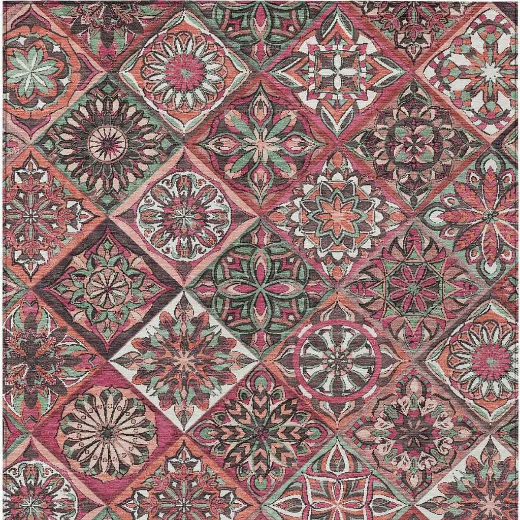 3' X 5' Blush And Green Patchwork Washable Indoor Outdoor Area Rug