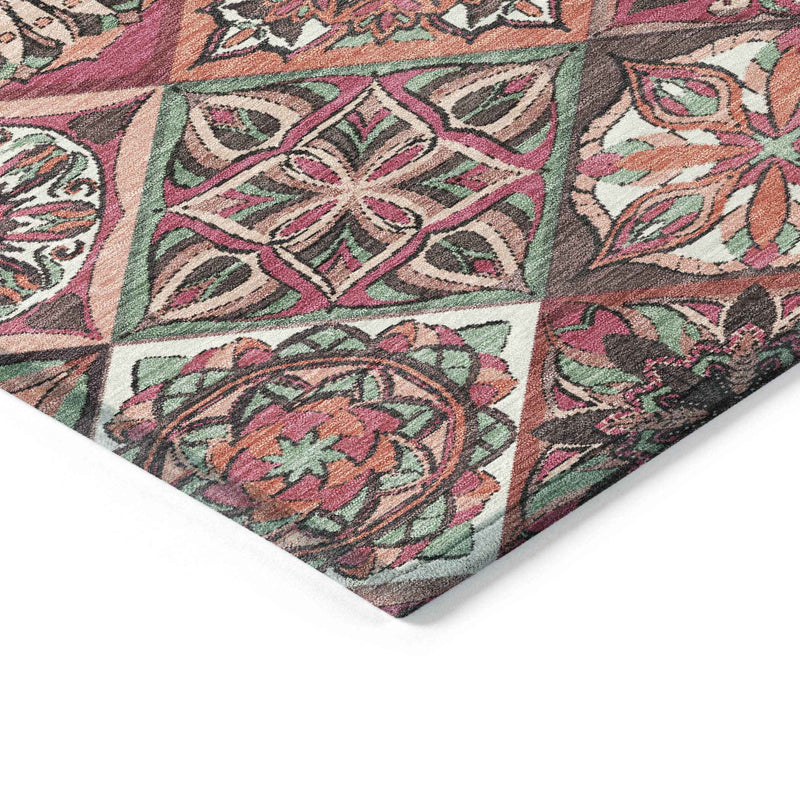 3' X 5' Blush And Green Patchwork Washable Indoor Outdoor Area Rug