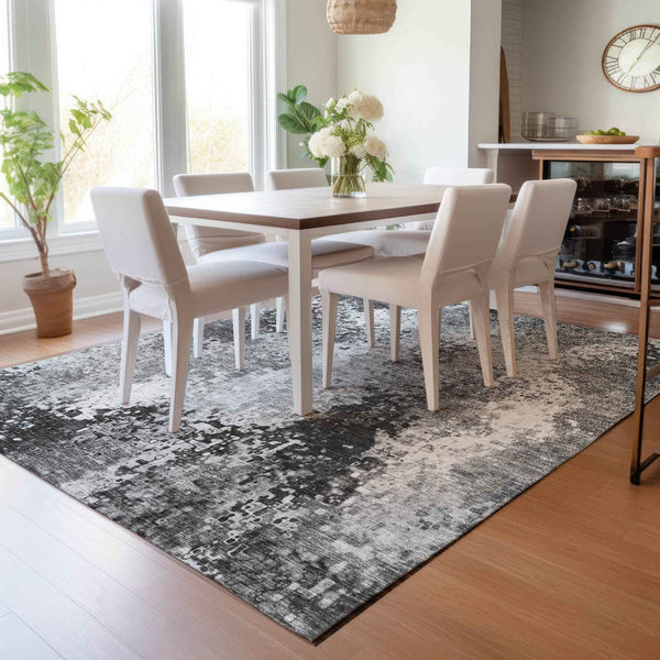 8' X 10' Gray And Silver Abstract Washable Indoor Outdoor Area Rug Default Title