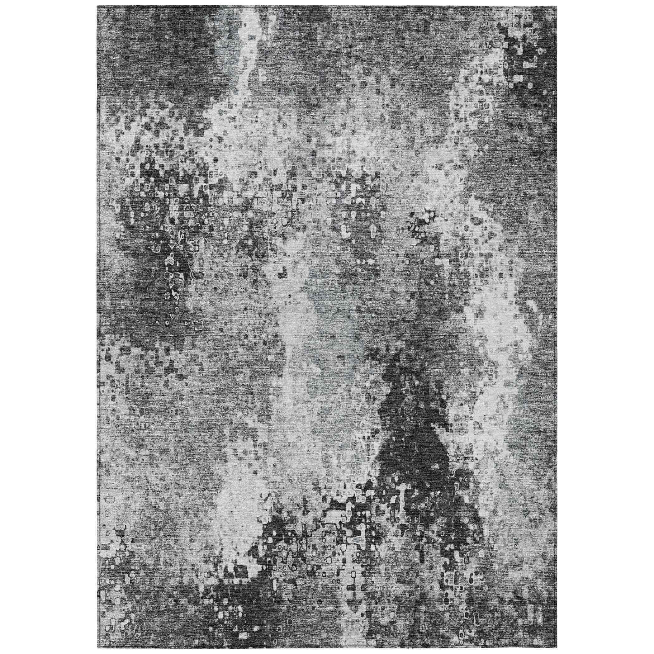 8' X 10' Gray And Silver Abstract Washable Indoor Outdoor Area Rug