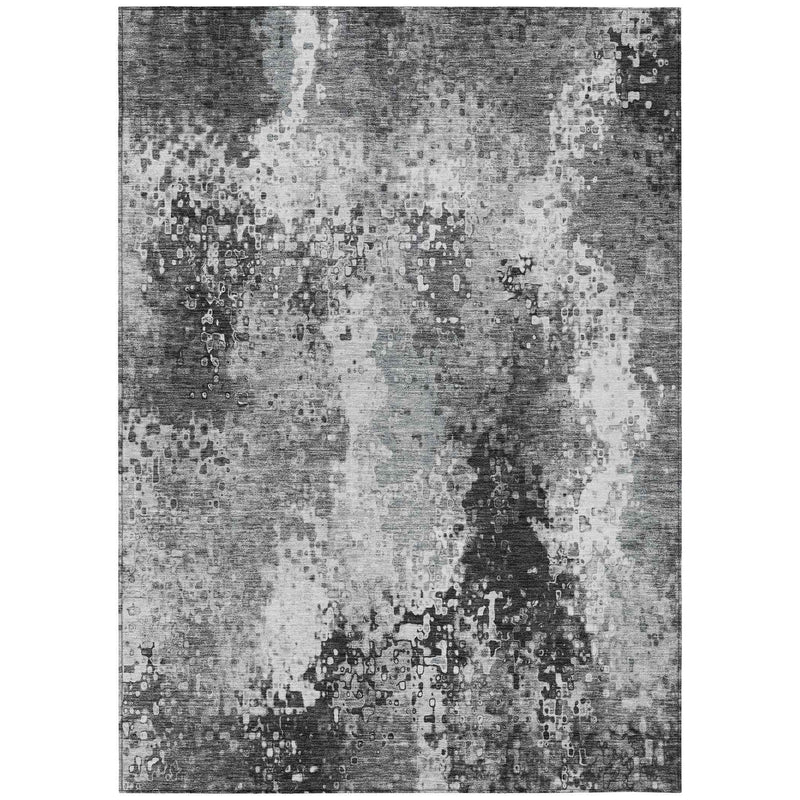 8' X 10' Gray And Silver Abstract Washable Indoor Outdoor Area Rug