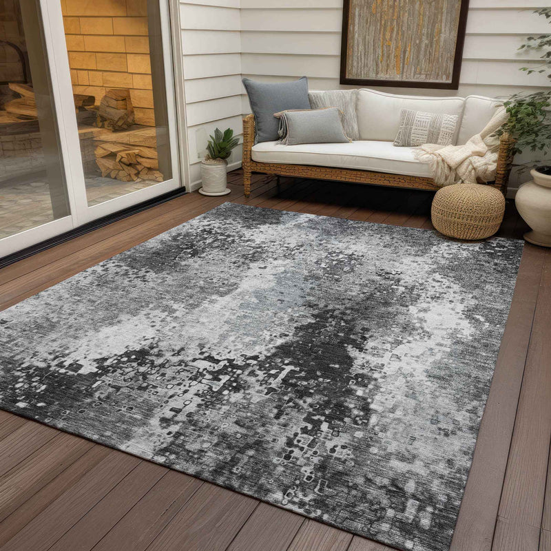 8' X 10' Gray And Silver Abstract Washable Indoor Outdoor Area Rug