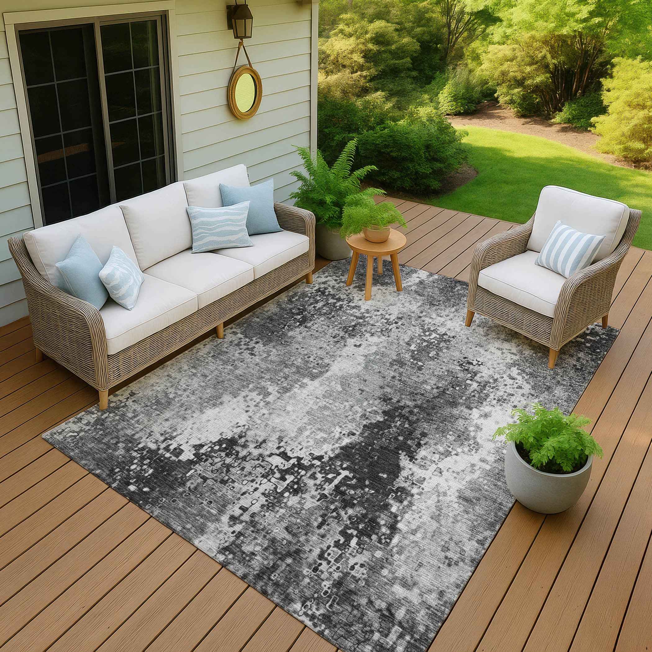 8' X 10' Gray And Silver Abstract Washable Indoor Outdoor Area Rug