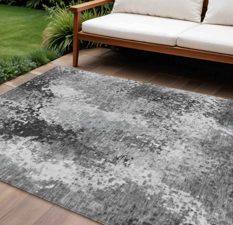 8' X 10' Gray And Silver Abstract Washable Indoor Outdoor Area Rug