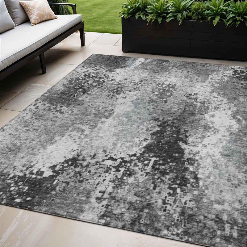 5' X 8' Gray And Silver Abstract Washable Indoor Outdoor Area Rug