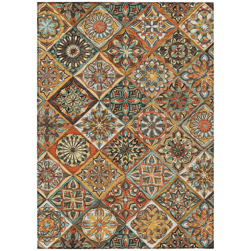 3' X 5' Gold And Orange Patchwork Washable Indoor Outdoor Area Rug