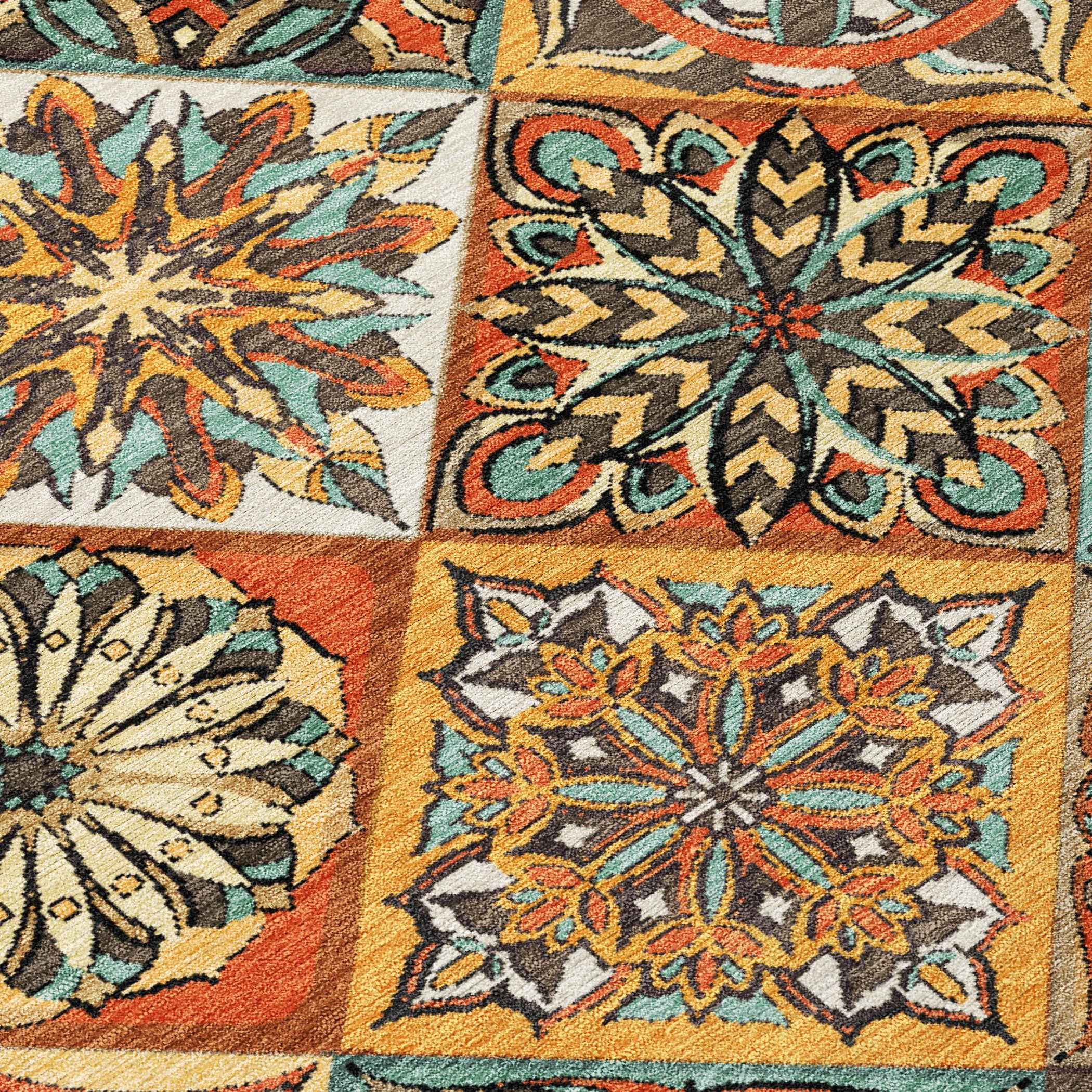 3' X 5' Gold And Orange Patchwork Washable Indoor Outdoor Area Rug