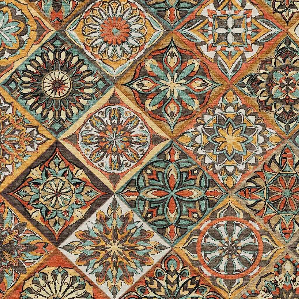 3' X 5' Gold And Orange Patchwork Washable Indoor Outdoor Area Rug