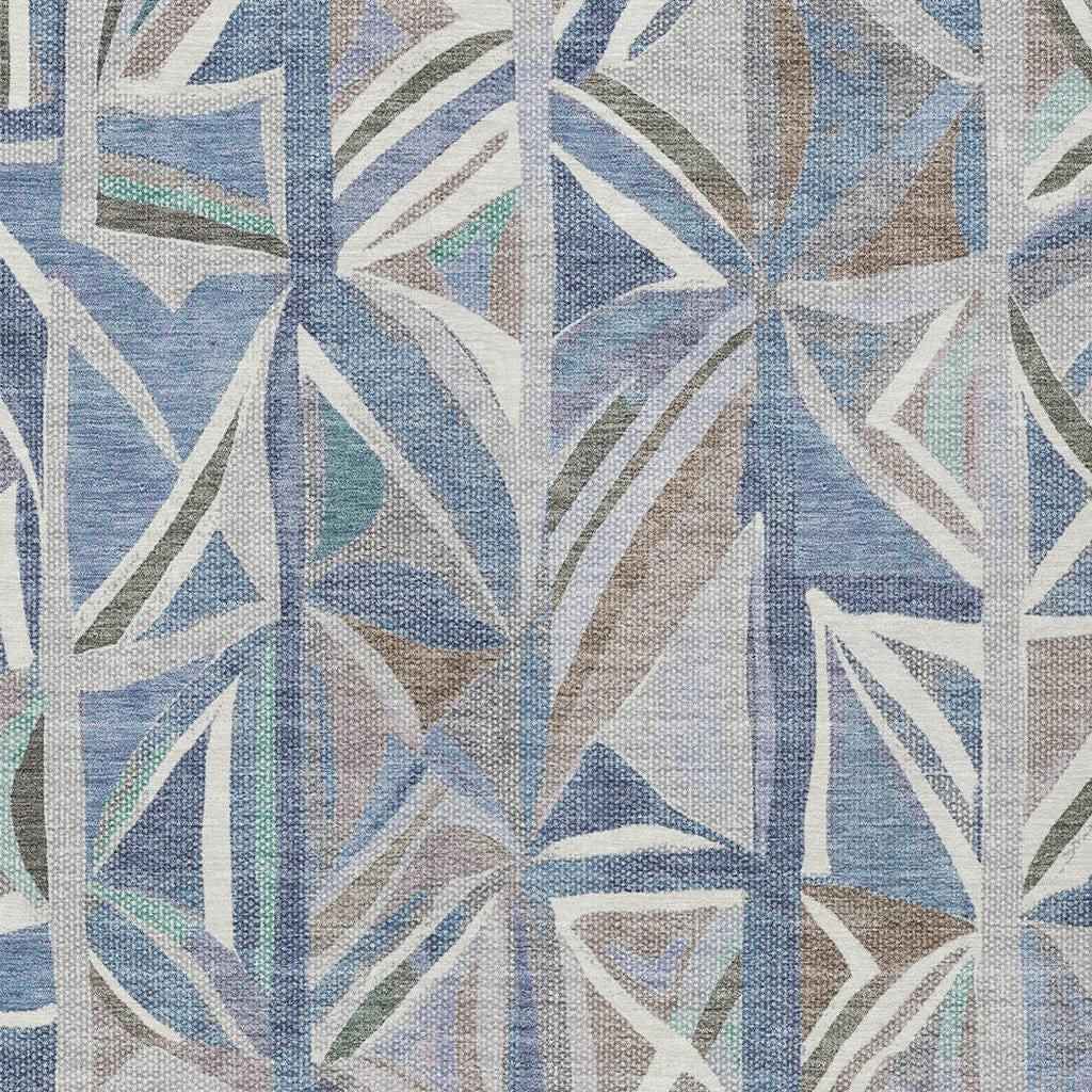 3' X 5' Denim Blue And Ivory Geometric Washable Indoor Outdoor Area Rug