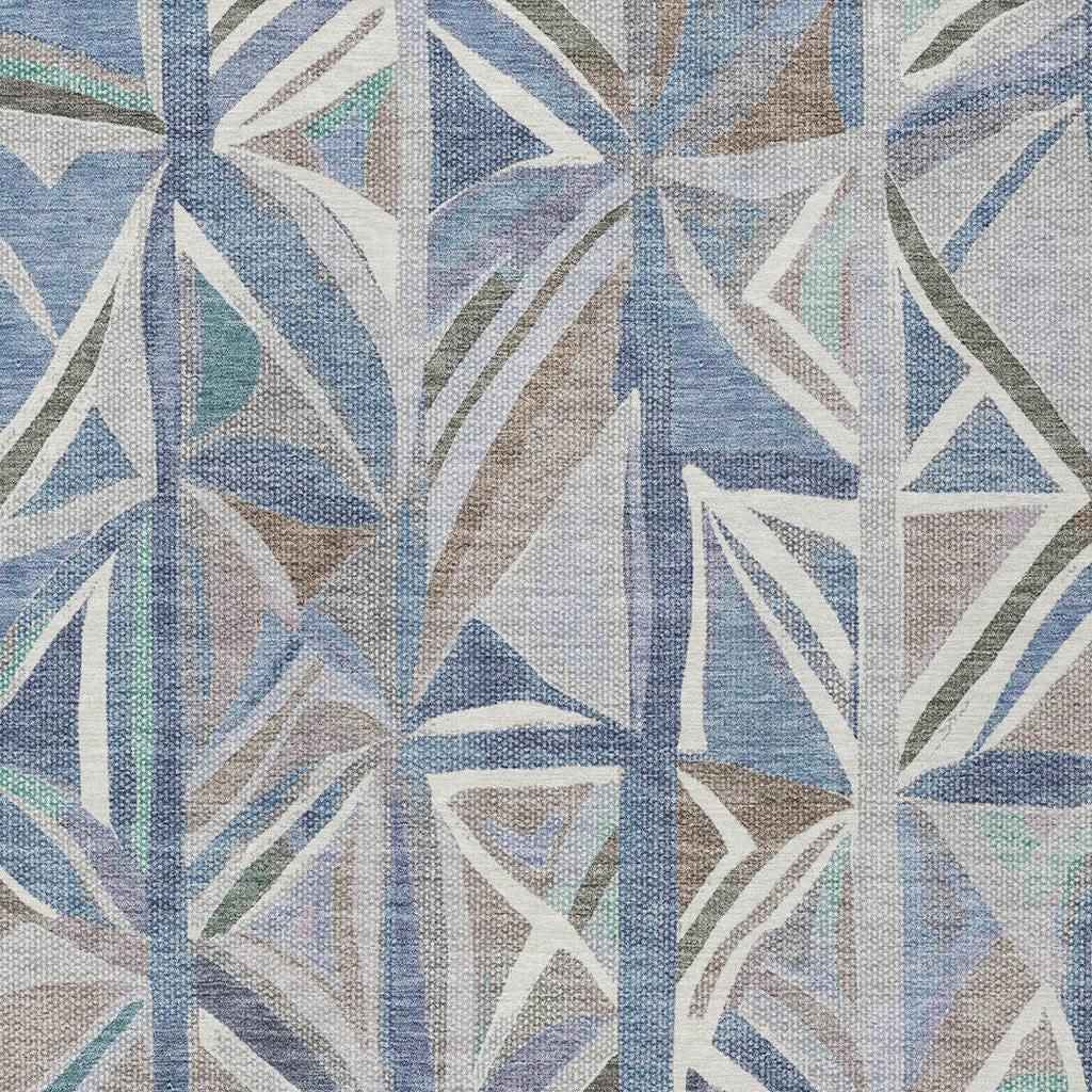 3' X 5' Denim Blue And Ivory Geometric Washable Indoor Outdoor Area Rug