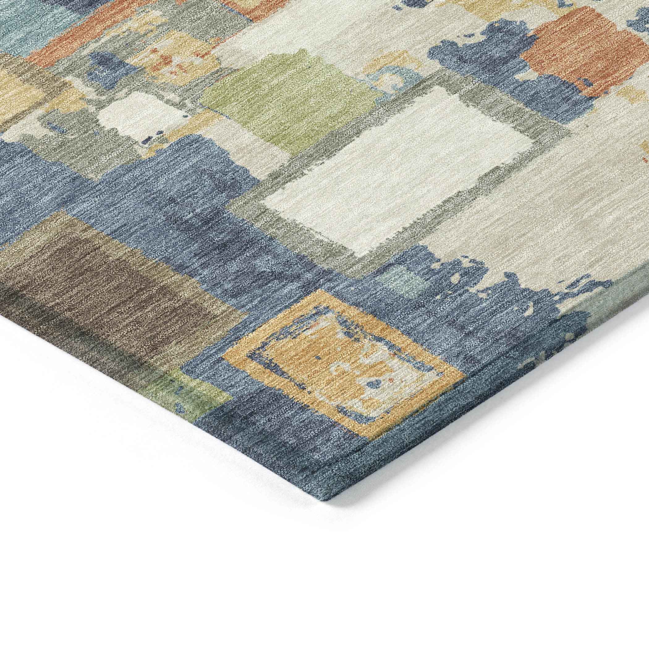 8' X 10' Denim Blue Copper And Green Geometric Washable Indoor Outdoor Area Rug