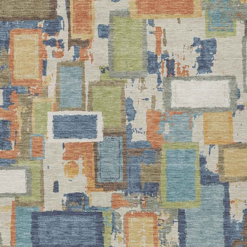 8' X 10' Denim Blue Copper And Green Geometric Washable Indoor Outdoor Area Rug