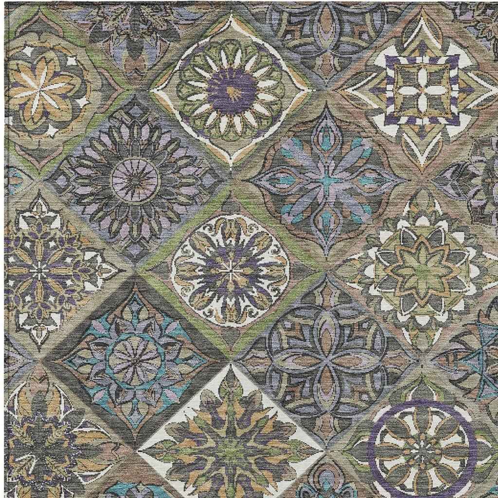 8' X 10' Taupe And Green Patchwork Washable Indoor Outdoor Area Rug