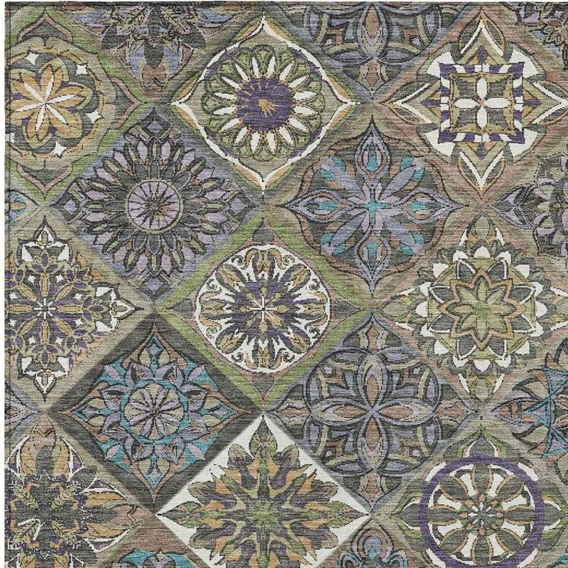 8' X 10' Taupe And Green Patchwork Washable Indoor Outdoor Area Rug