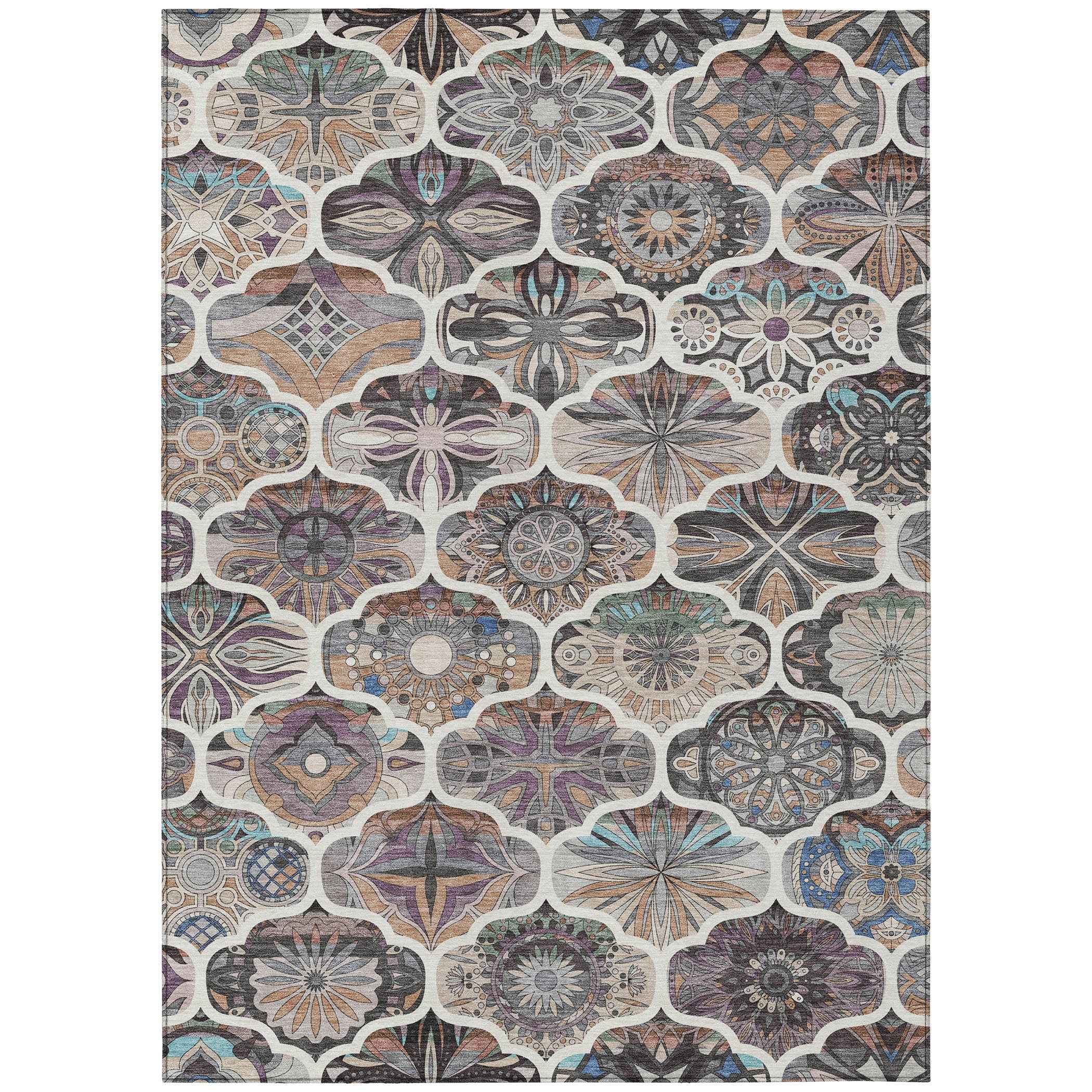 9' X 12' Gray Lavender And Ivory Quatrefoil Washable Indoor Outdoor Area Rug