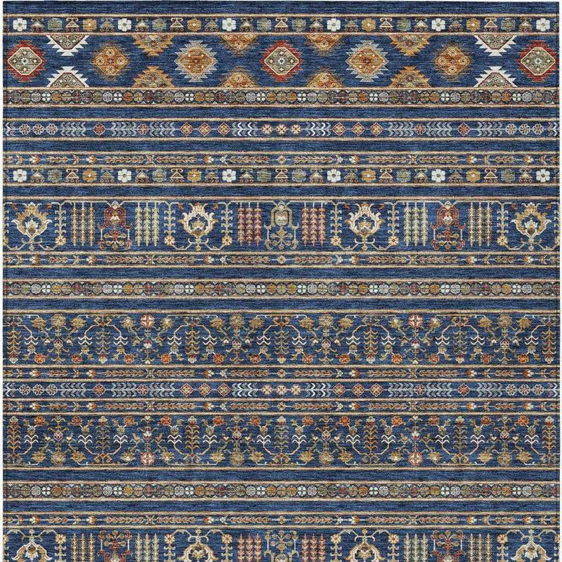 3' X 5' Navy Blue Copper And Gold Tribal Washable Indoor Outdoor Area Rug