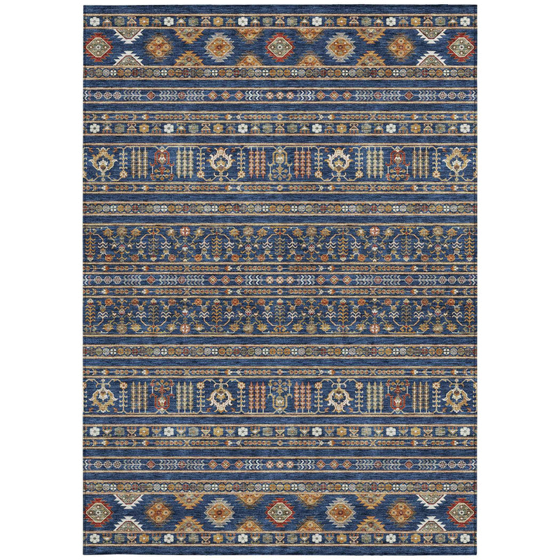 3' X 5' Navy Blue Copper And Gold Tribal Washable Indoor Outdoor Area Rug