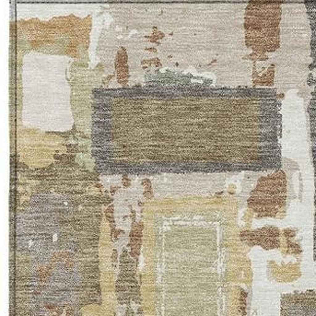 5' X 8' Ivory Gold And Blue Geometric Washable Indoor Outdoor Area Rug