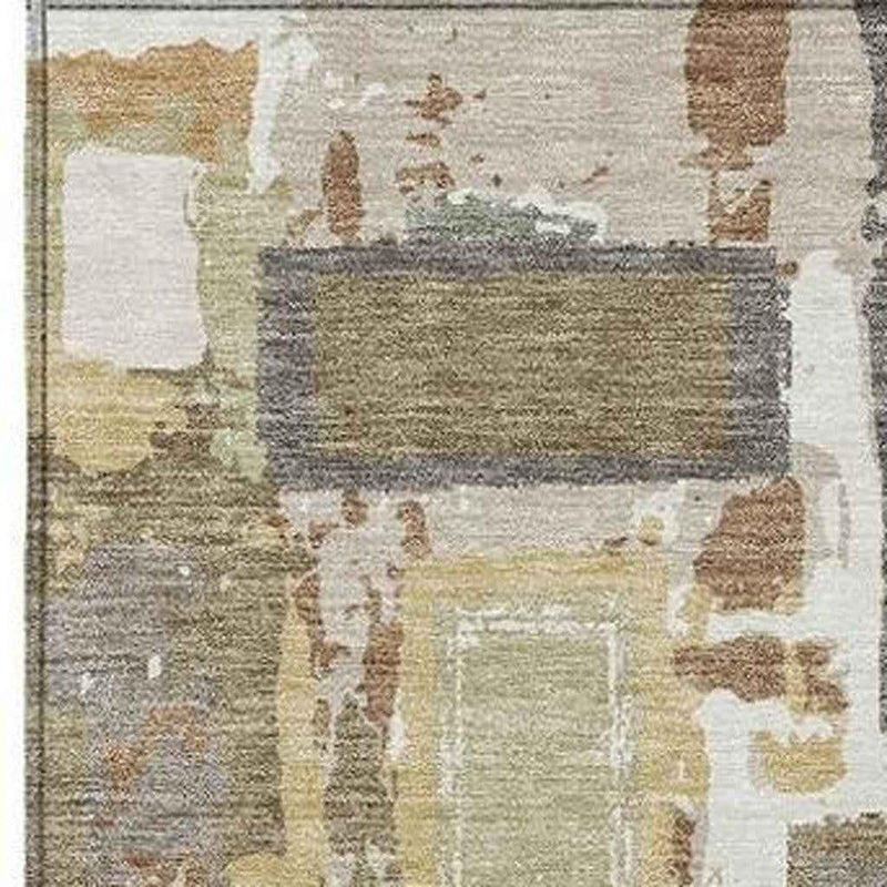 5' X 8' Ivory Gold And Blue Geometric Washable Indoor Outdoor Area Rug