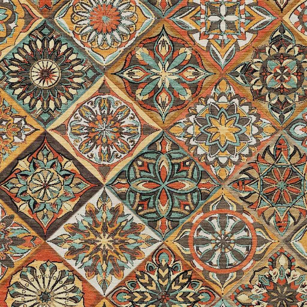 8' X 10' Gold And Orange Patchwork Washable Indoor Outdoor Area Rug