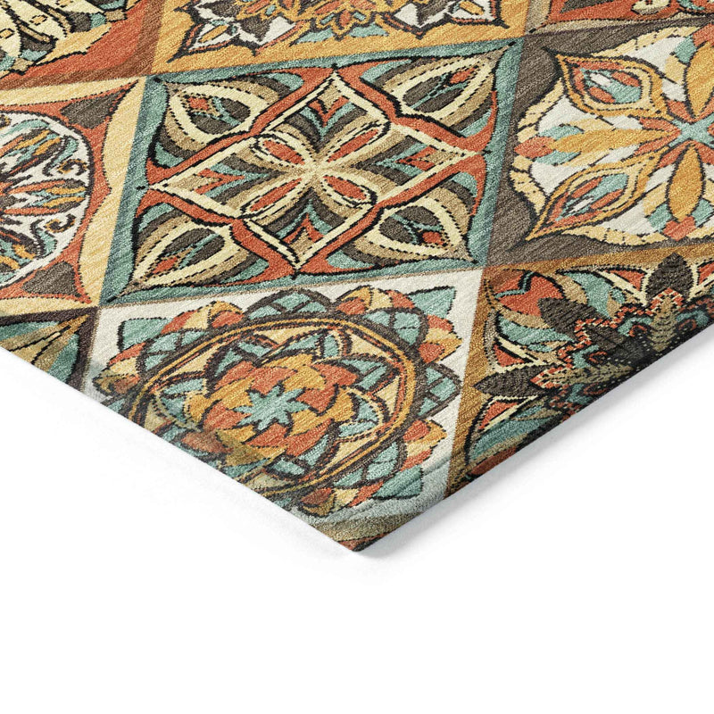 8' X 10' Gold And Orange Patchwork Washable Indoor Outdoor Area Rug