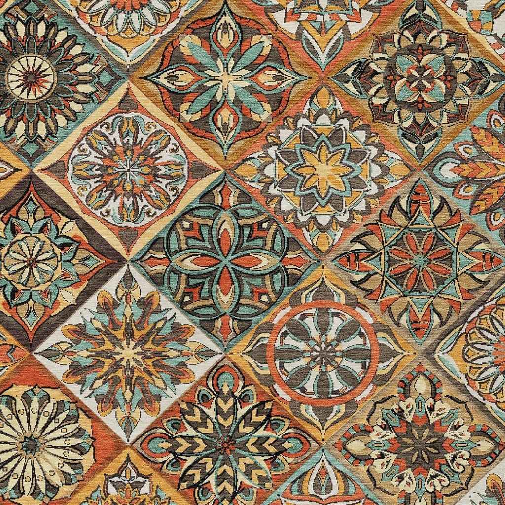 8' X 10' Gold And Orange Patchwork Washable Indoor Outdoor Area Rug