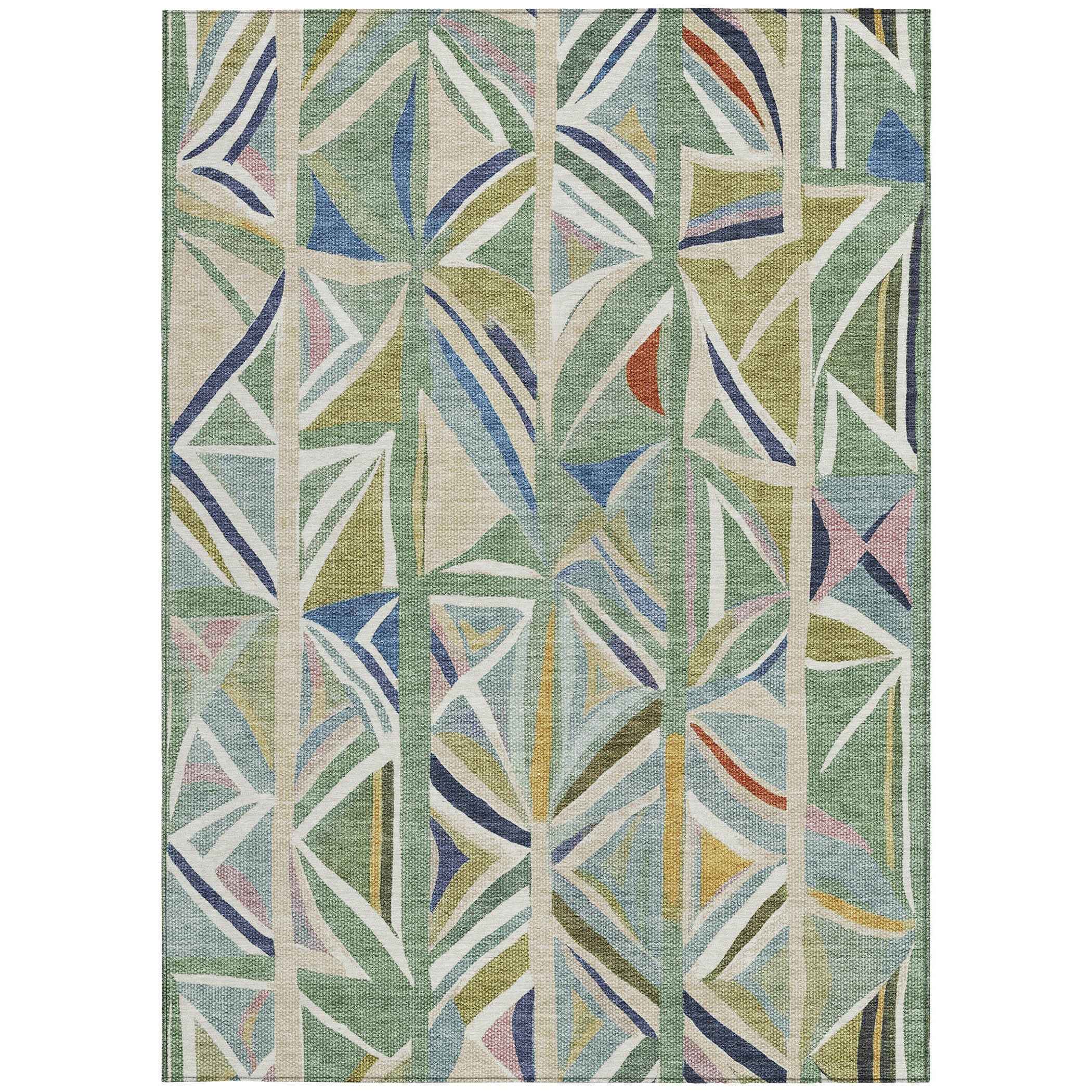 8' X 10' Sage Blue And Ivory Geometric Washable Indoor Outdoor Area Rug