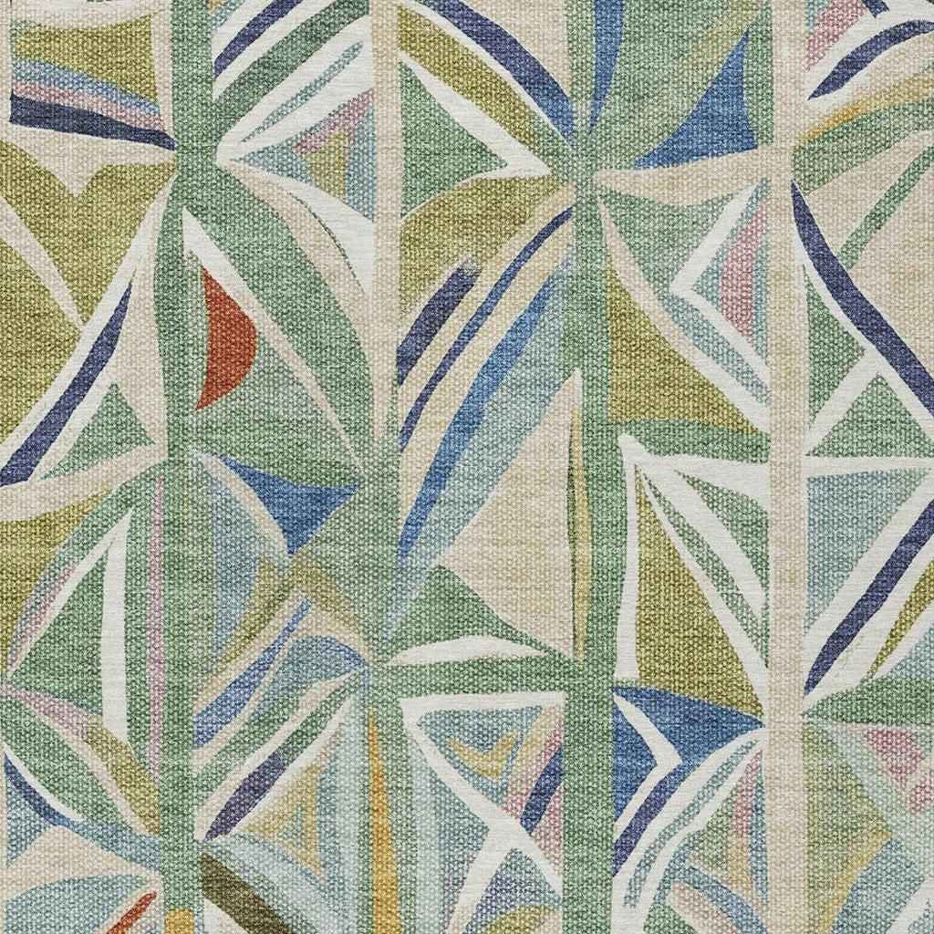 8' X 10' Sage Blue And Ivory Geometric Washable Indoor Outdoor Area Rug