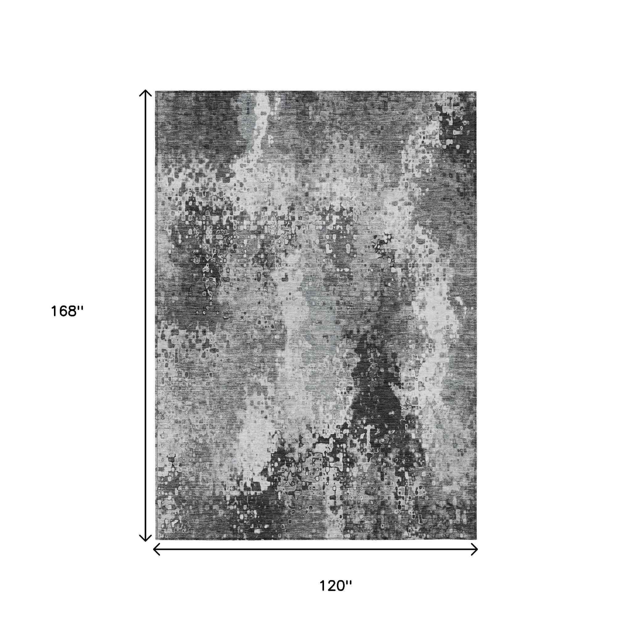 10' X 14' Gray And Silver Abstract Washable Indoor Outdoor Area Rug