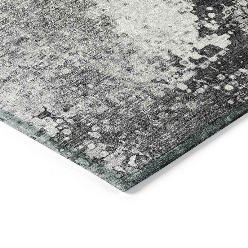 10' X 14' Gray And Silver Abstract Washable Indoor Outdoor Area Rug