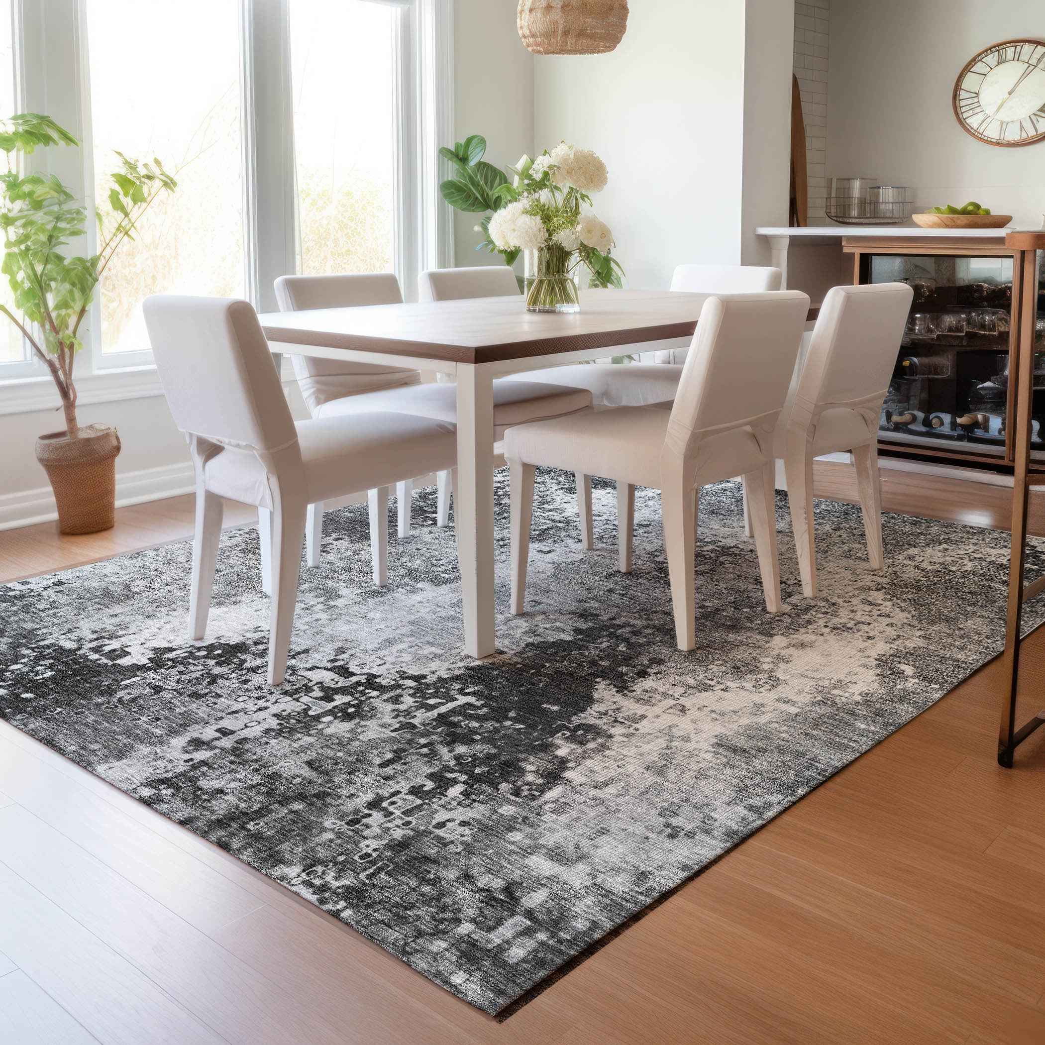 10' X 14' Gray And Silver Abstract Washable Indoor Outdoor Area Rug