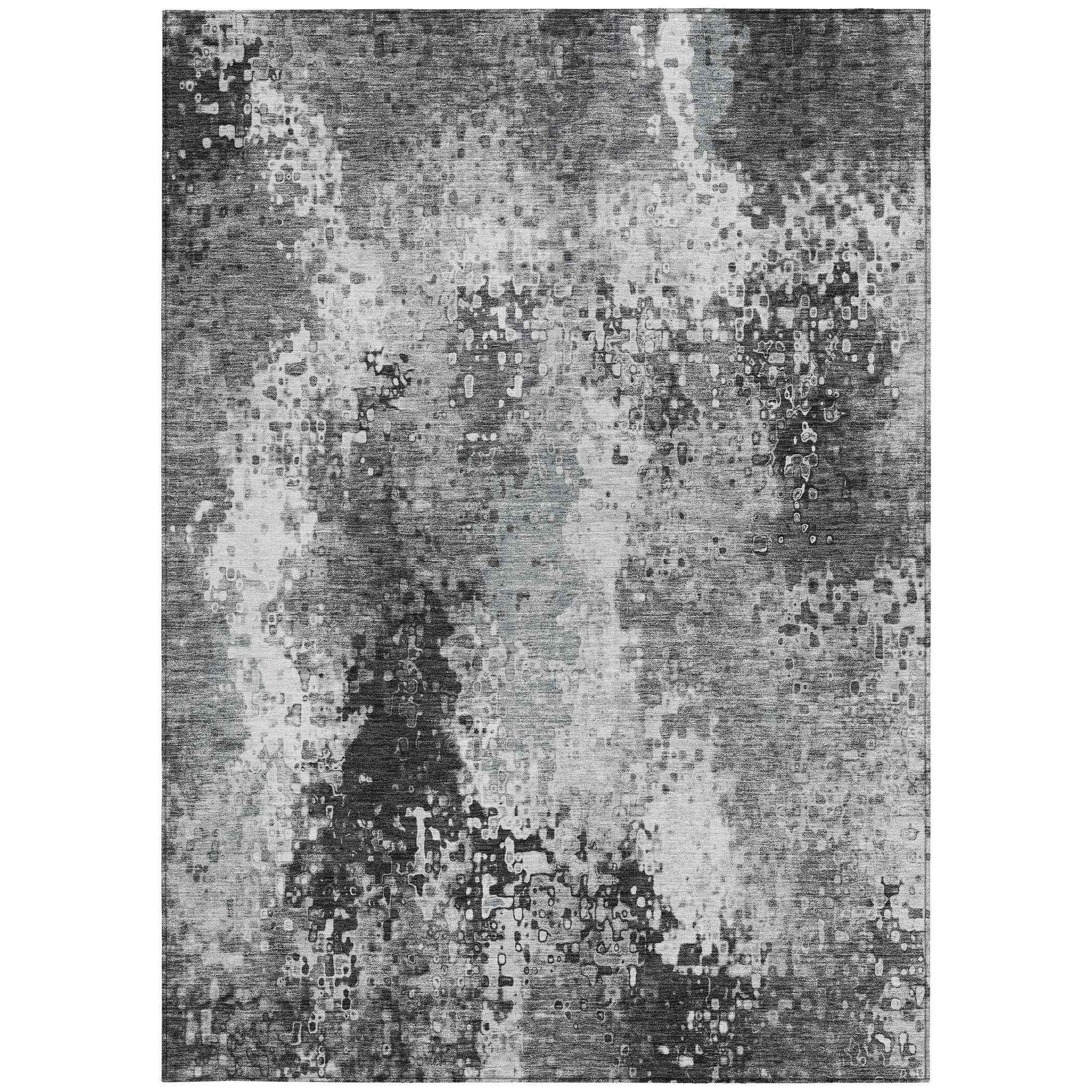 10' X 14' Gray And Silver Abstract Washable Indoor Outdoor Area Rug
