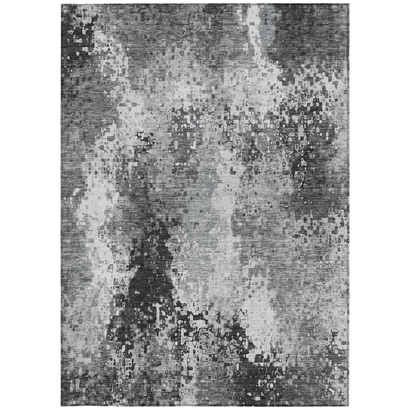 10' X 14' Gray And Silver Abstract Washable Indoor Outdoor Area Rug