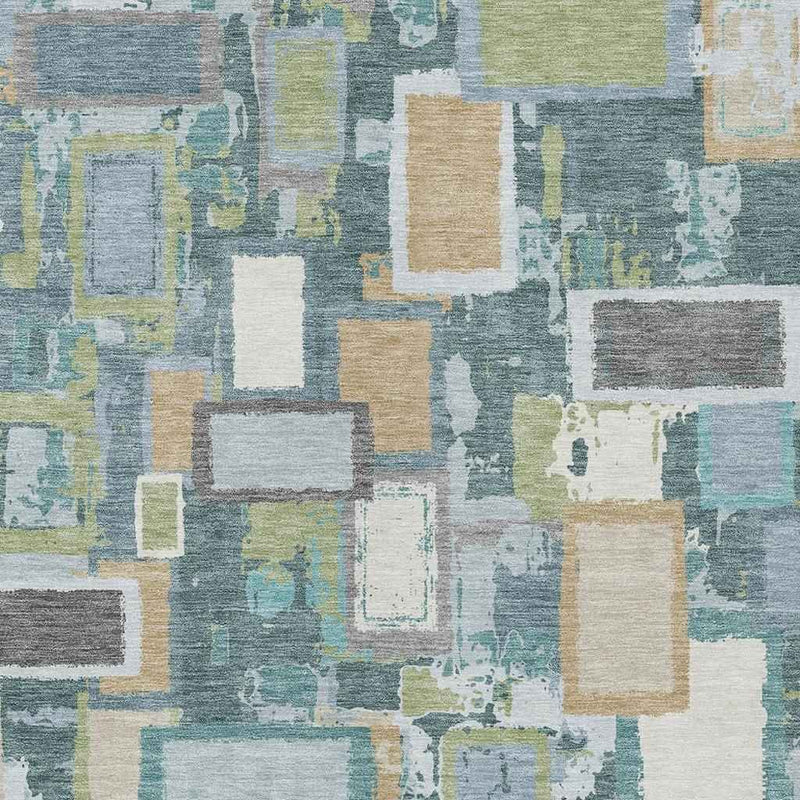5' X 8' Teal Blue Green And Ivory Geometric Washable Indoor Outdoor Area Rug