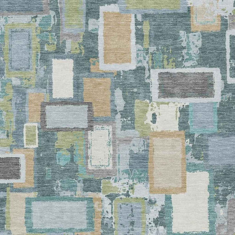 5' X 8' Teal Blue Green And Ivory Geometric Washable Indoor Outdoor Area Rug