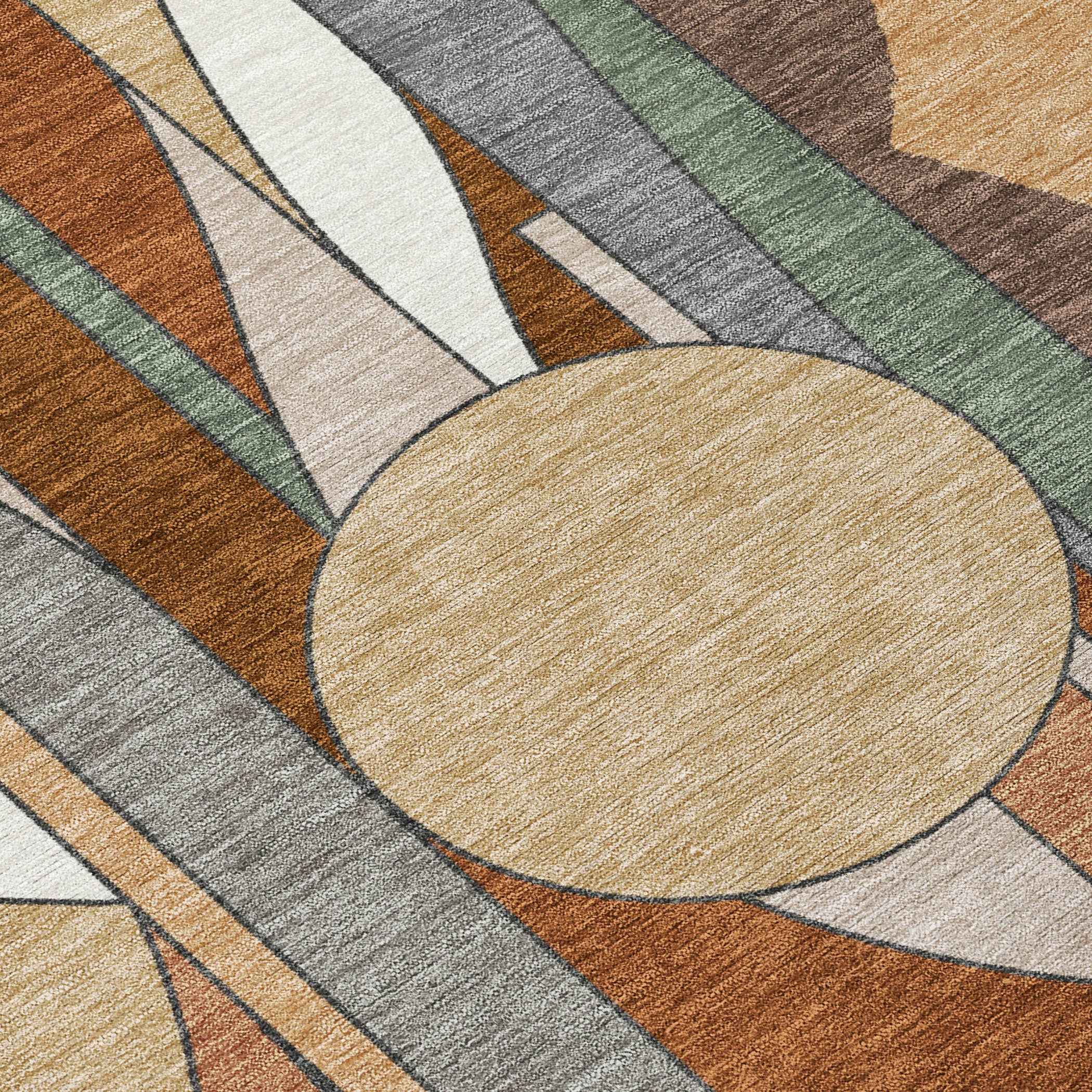 8' Copper And Ivory Round Geometric Washable Indoor Outdoor Area Rug