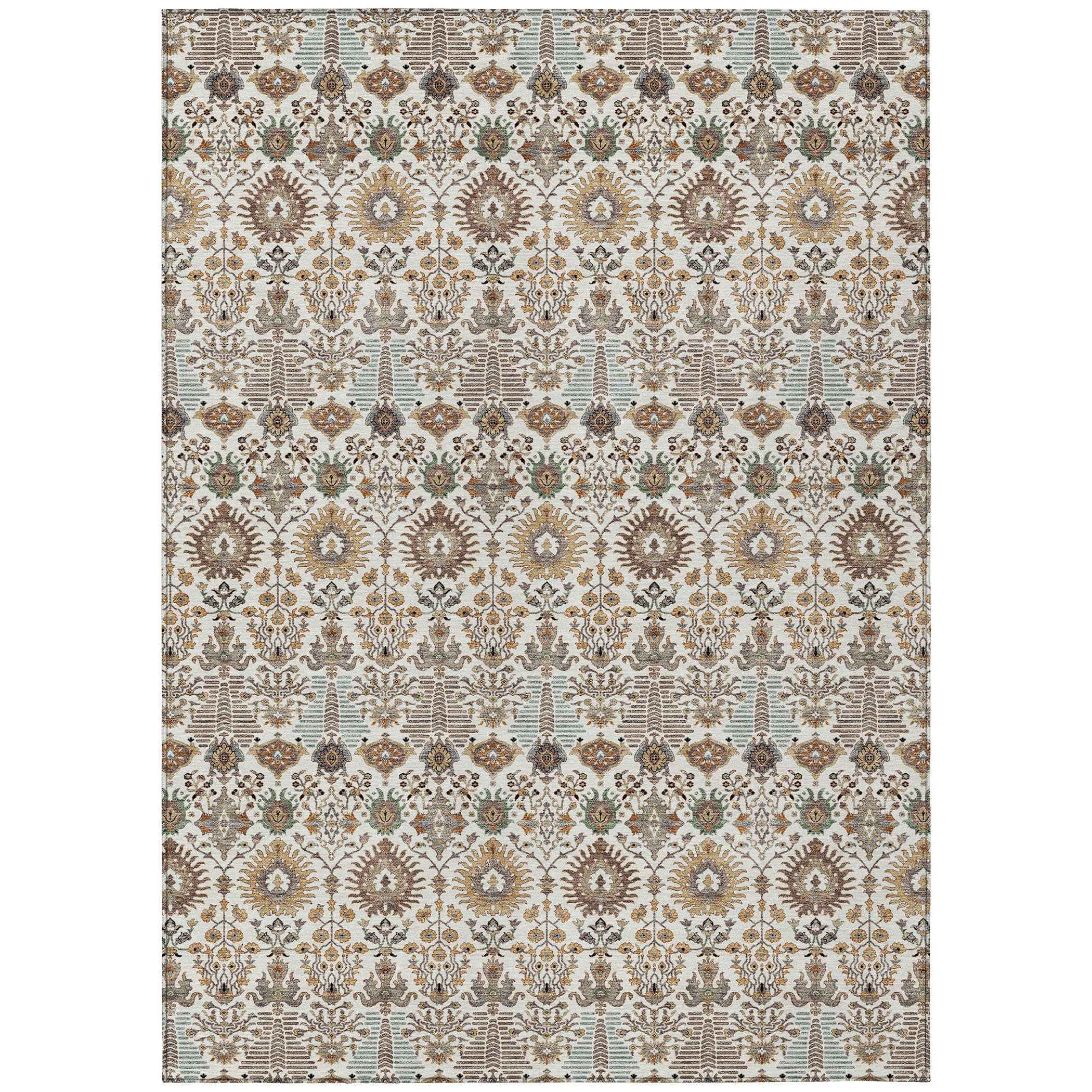 8' X 10' Ivory And Brown Floral Washable Indoor Outdoor Area Rug